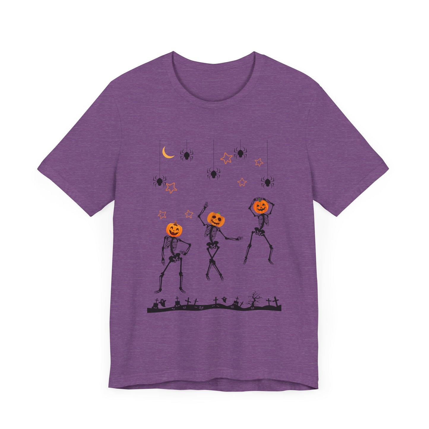 Dancing Skeleton Pumpkin Face Unisex Jersey Short Sleeve Tee