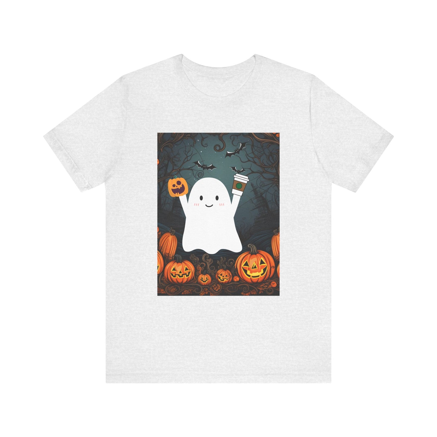 Сute Ghost Pumpkin Coffee Shirt Unisex Jersey Short Sleeve Tee