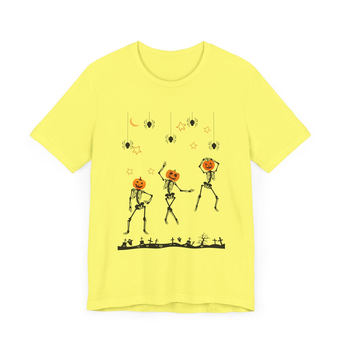 Dancing Skeleton Pumpkin Face Unisex Jersey Short Sleeve Tee