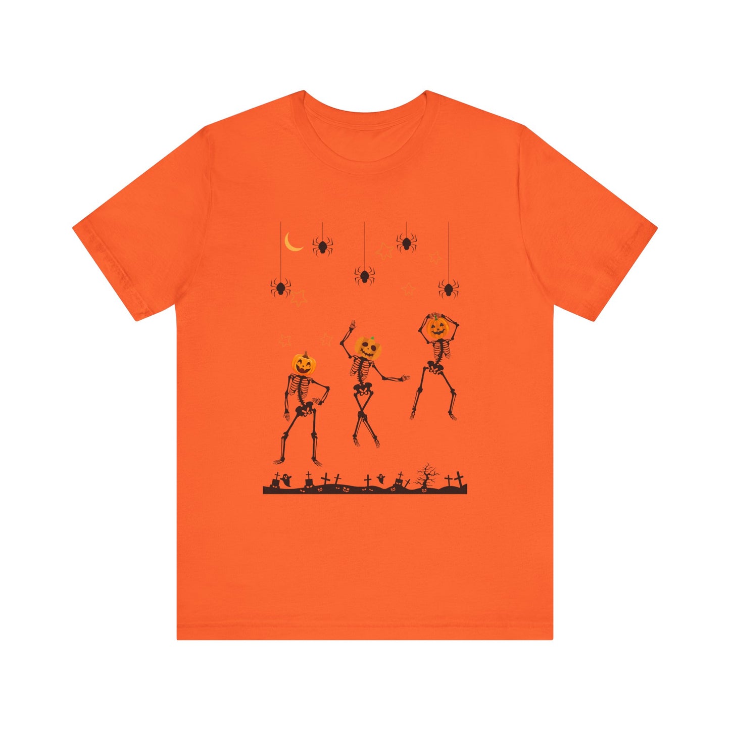 Dancing Skeleton Pumpkin Face Unisex Jersey Short Sleeve Tee