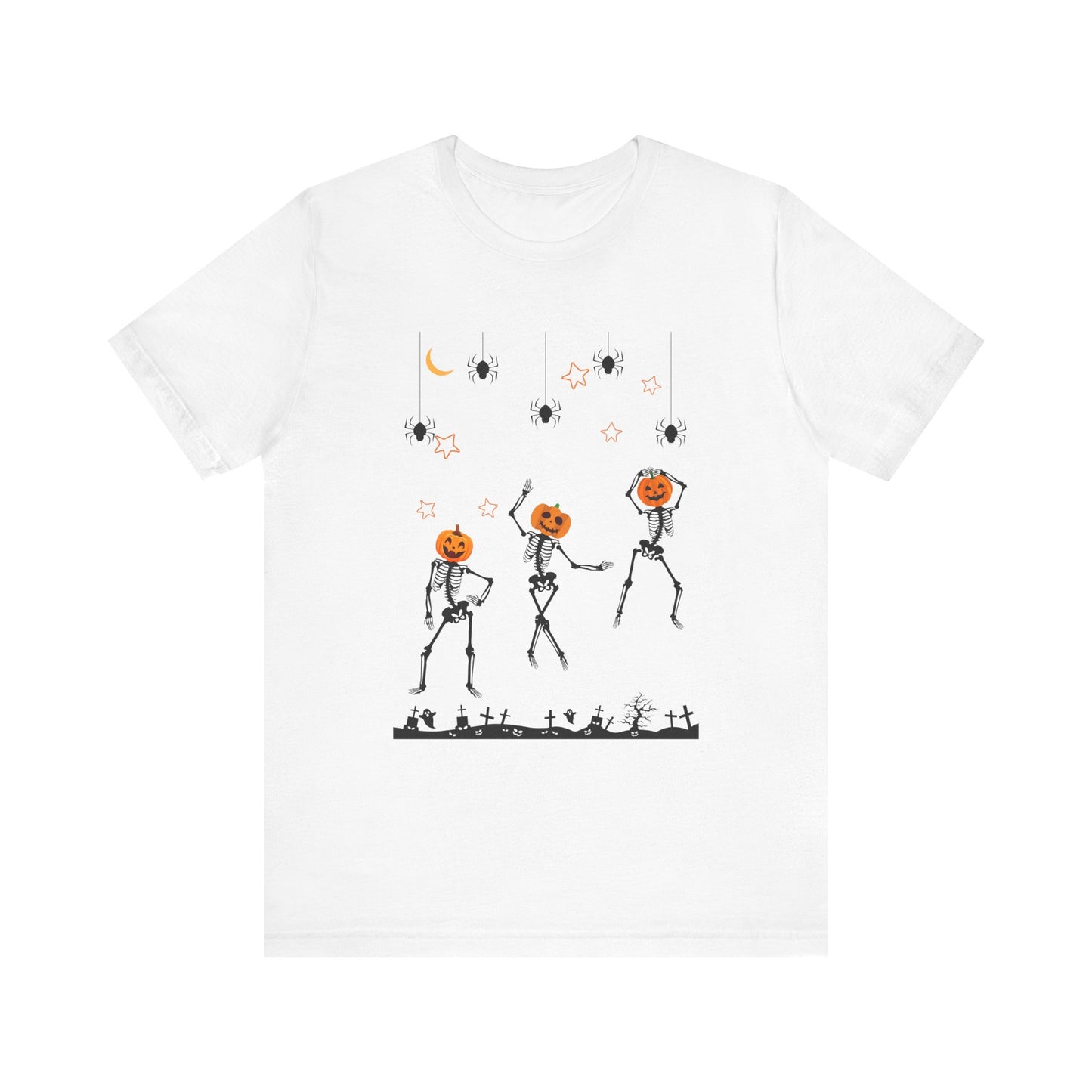 Dancing Skeleton Pumpkin Face Unisex Jersey Short Sleeve Tee