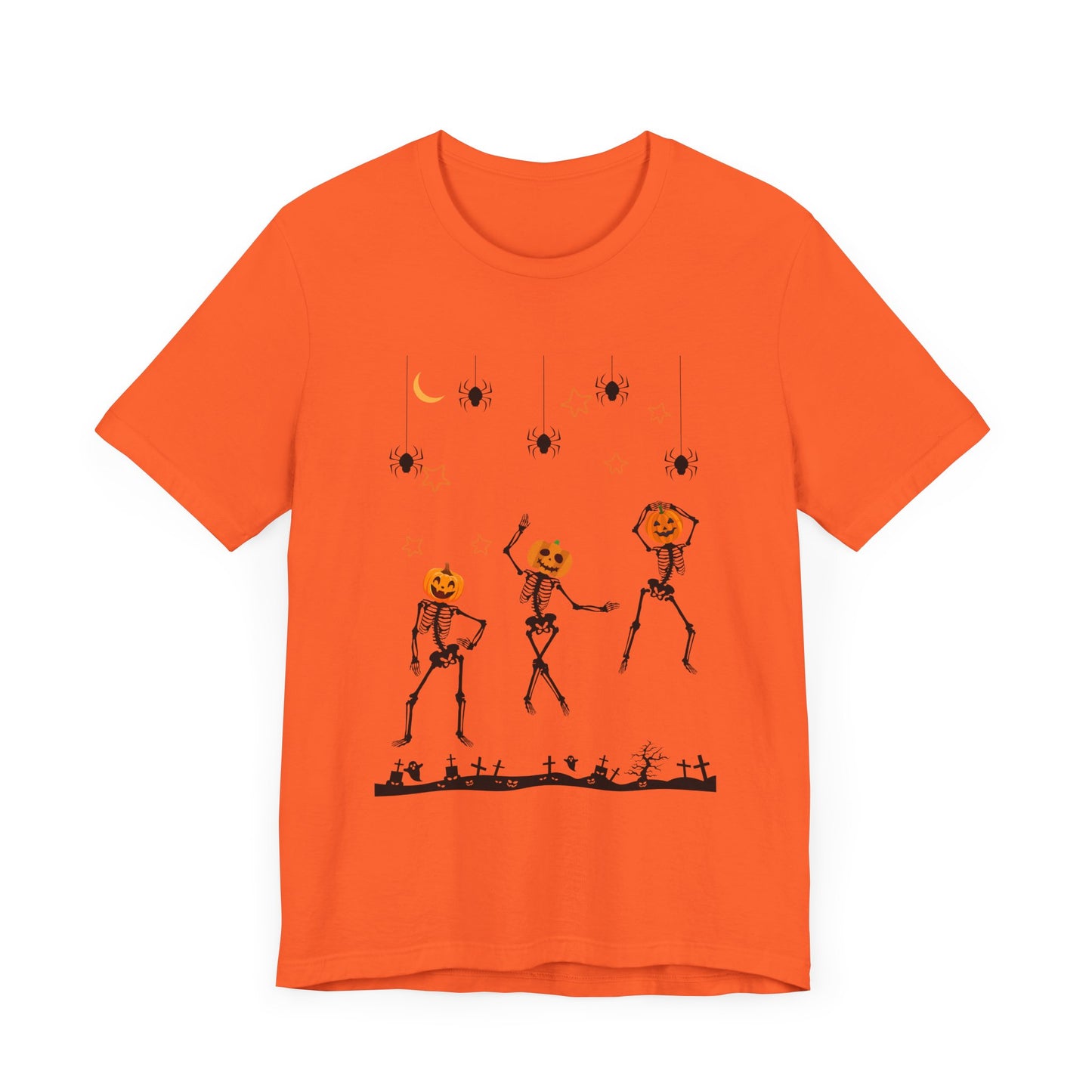 Dancing Skeleton Pumpkin Face Unisex Jersey Short Sleeve Tee