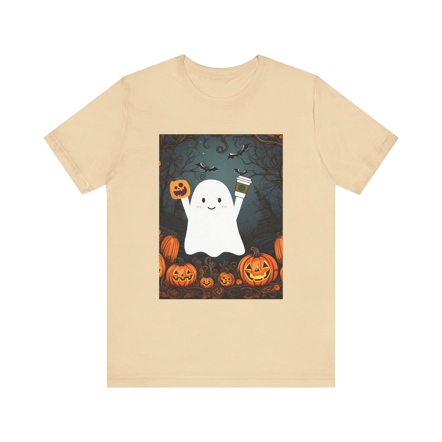 Сute Ghost Pumpkin Coffee Shirt Unisex Jersey Short Sleeve Tee