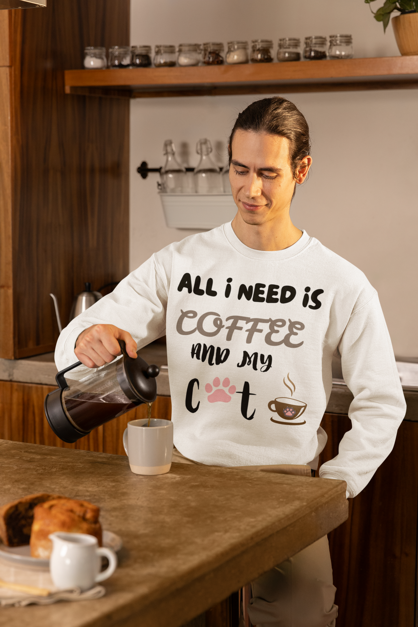 All I Need Is Coffee And My Cat Sweatshirt, Coffee Lover Shirt, Cat Lover Shirt, Cat Mom Sweater, Cat Dad, Cat Mom Gift, Cat Lover