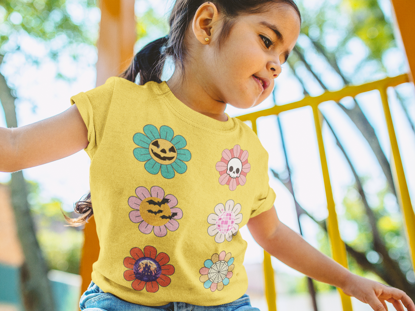 Floral Jack O Lantern Kids Retro Toddler T-shirt