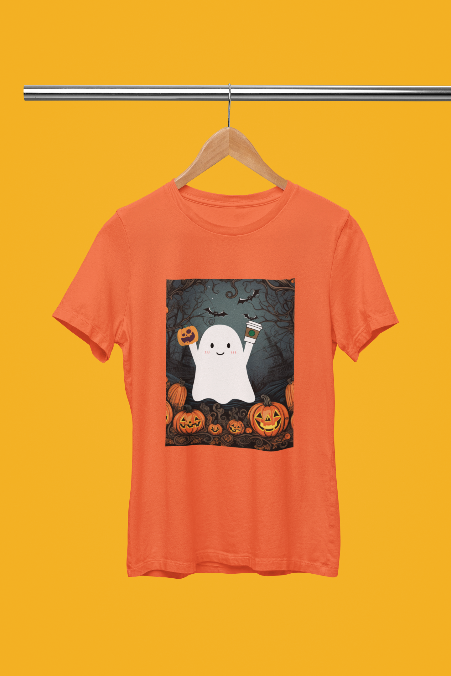 Сute Ghost Pumpkin Coffee Shirt Unisex Jersey Short Sleeve Tee