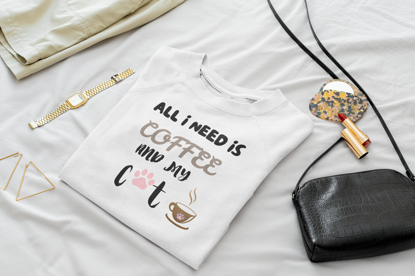 All I Need Is Coffee And My Cat Sweatshirt, Coffee Lover Shirt, Cat Lover Shirt, Cat Mom Sweater, Cat Dad, Cat Mom Gift, Cat Lover