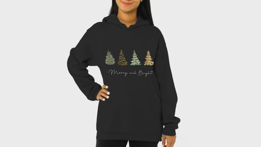 Merry and Bright Trees, Women's Christmas Shirt, Womans Holiday Shirt,Christmas Gift,Chic Winter Shirt,Cute Holiday Tee,Christmas Tree Shirt (3531 x 2352 px) Hooded Sweatshirt