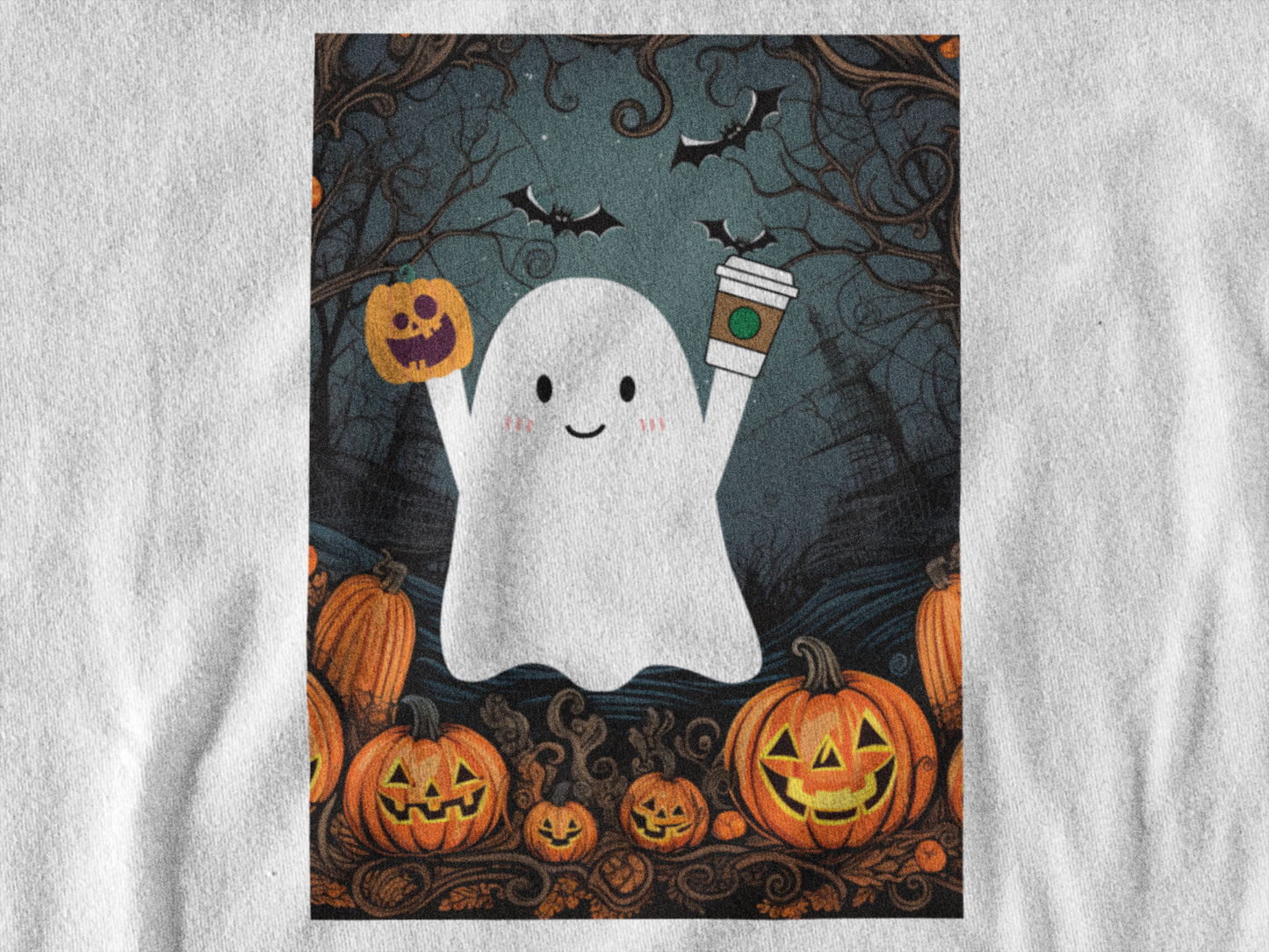 Сute Ghost Pumpkin Coffee Shirt Unisex Jersey Short Sleeve Tee